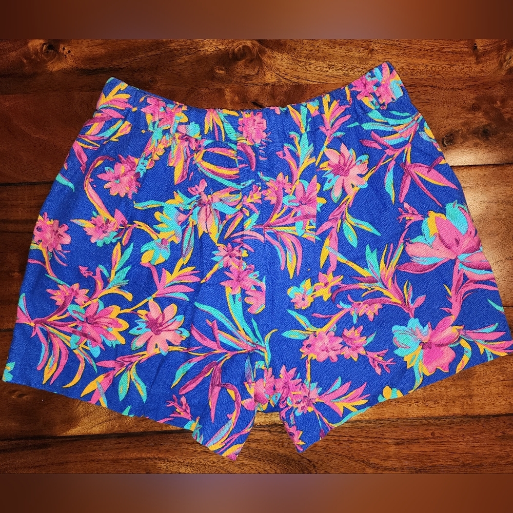 J. CREW Linen Blend Tropical Floral Shorts in Navy Multicolor W Pockets Sz 4 EUC - Picture 3 of 8